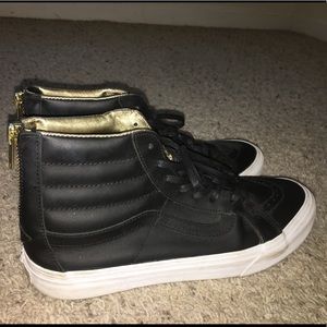 BLACK VANS WITH GOLD INTERIOR WORN ONCE